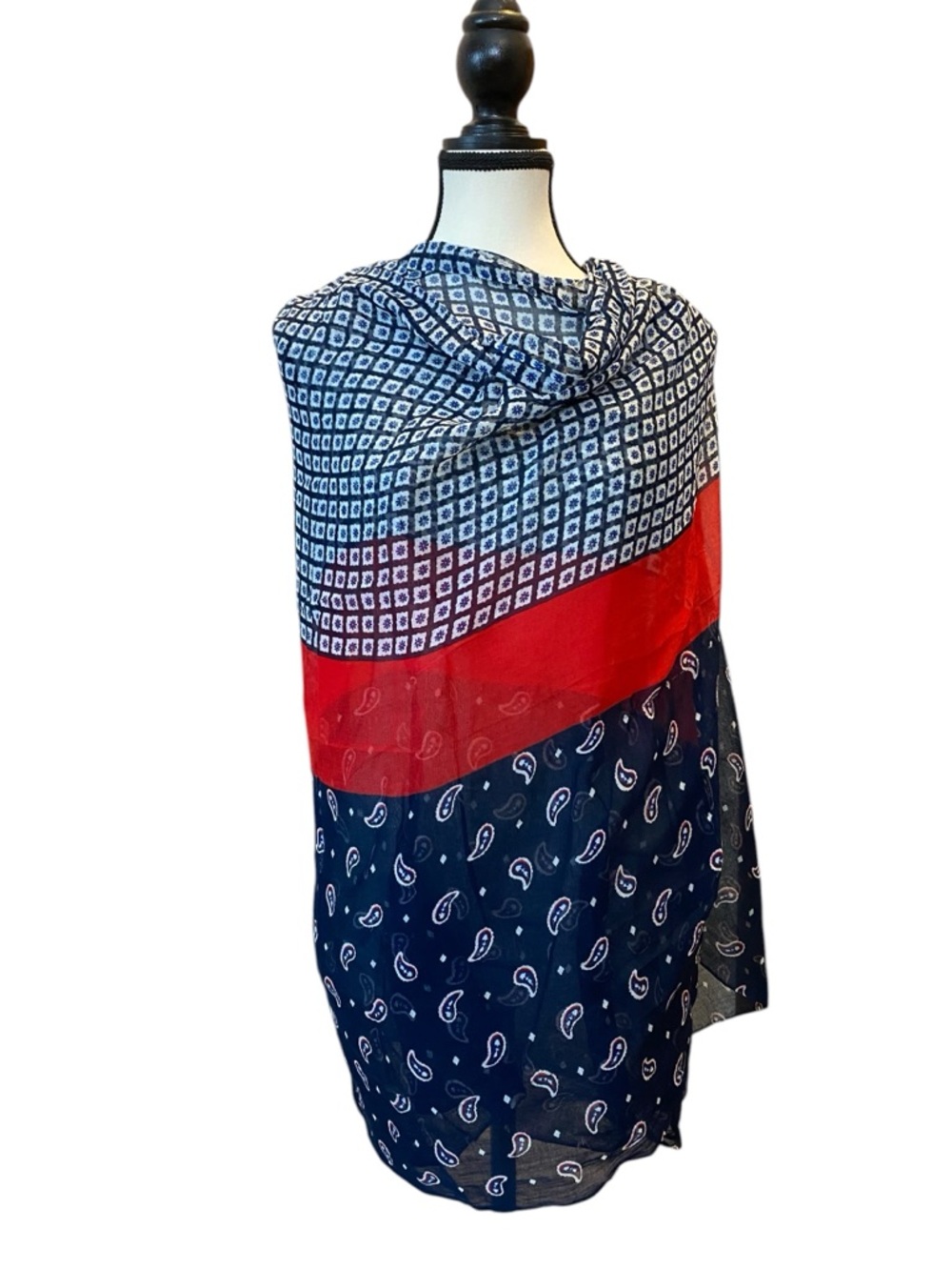 100% Cotton Gutteridge Navy and Red Fashion Scarf Wrap 32” x 80”